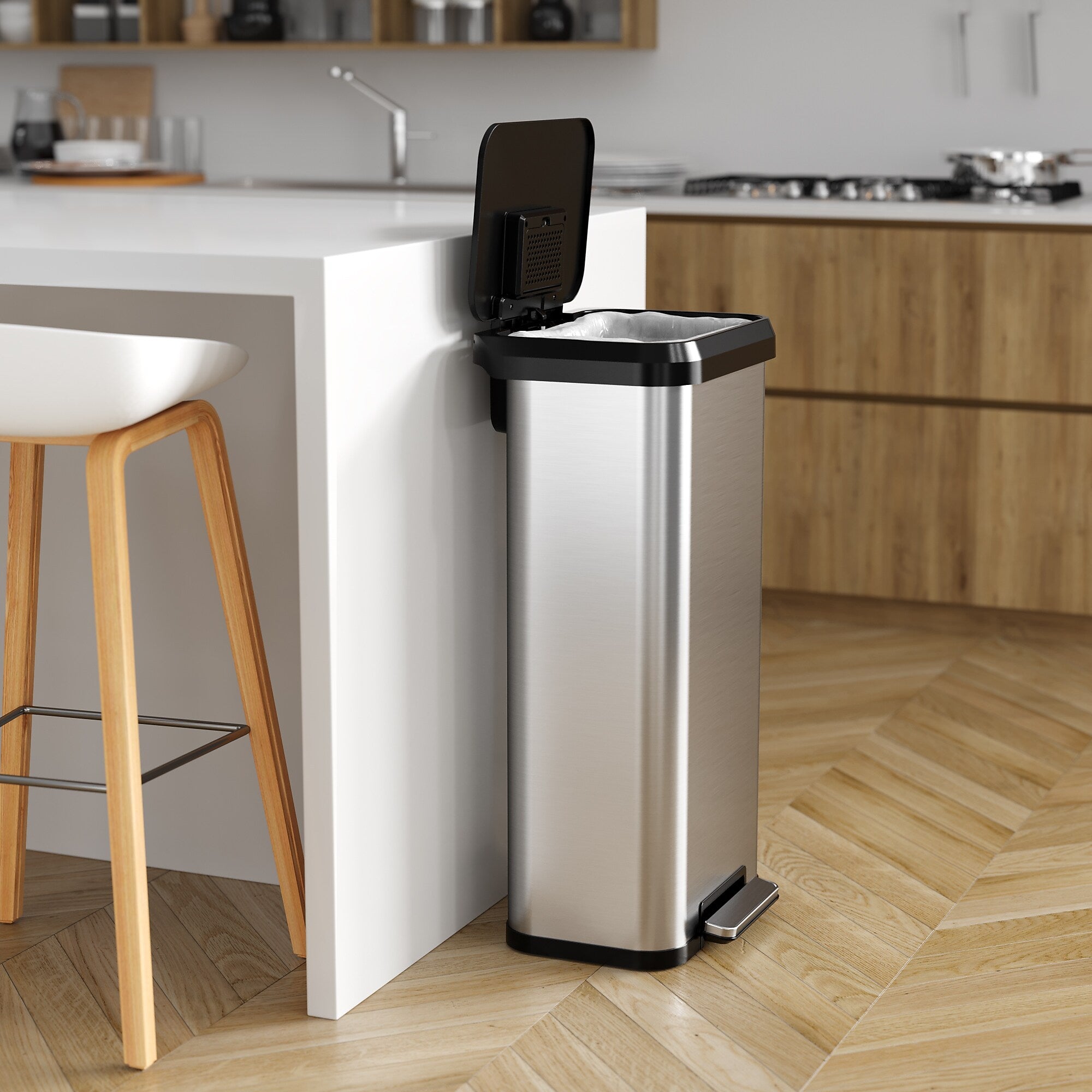 iTouchless SoftStep EXP Stainless Steel Step Trash Can with Plastic Lid, 20 Gallon, Silver/Black (PP20RSB)
