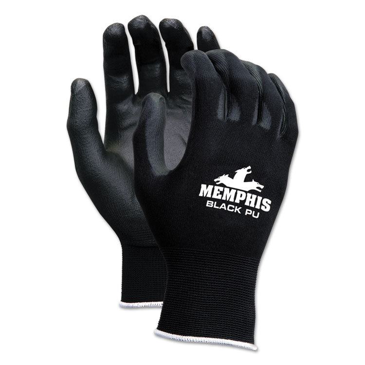 Economy PU Coated Work Gloves, EN388: 2121, 12" Long, X-Large, Black, 12 Pairs