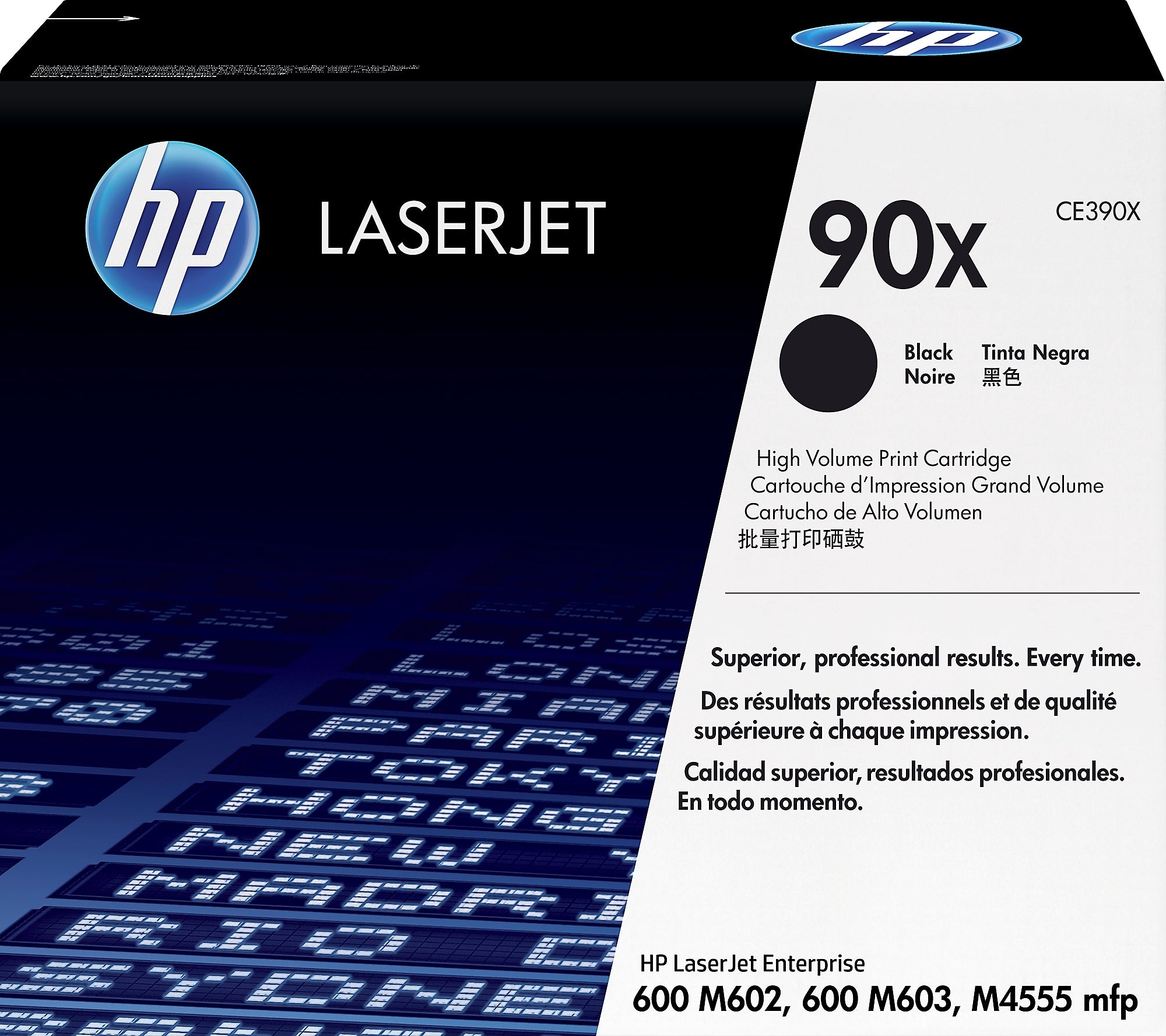 HP 90X Black High Yield Toner Cartridge, Prints Up to 24,000 Pages (CE390X)