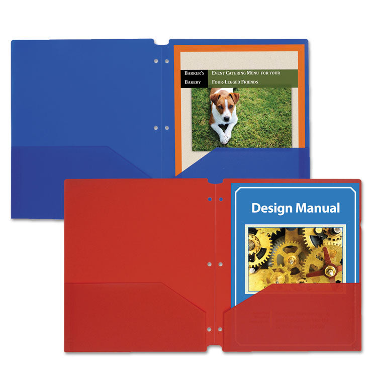 Two-Pocket Heavyweight Poly Portfolio Folder, 3-Hole Punch, 11 X 8.5, Blue, 25/box