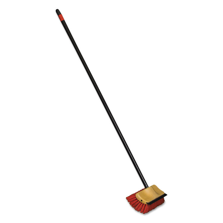 Bi-Level Floor Scrub Brush, Red Polypropylene Bristles, 10" Brush, 54" Black Metal Handle