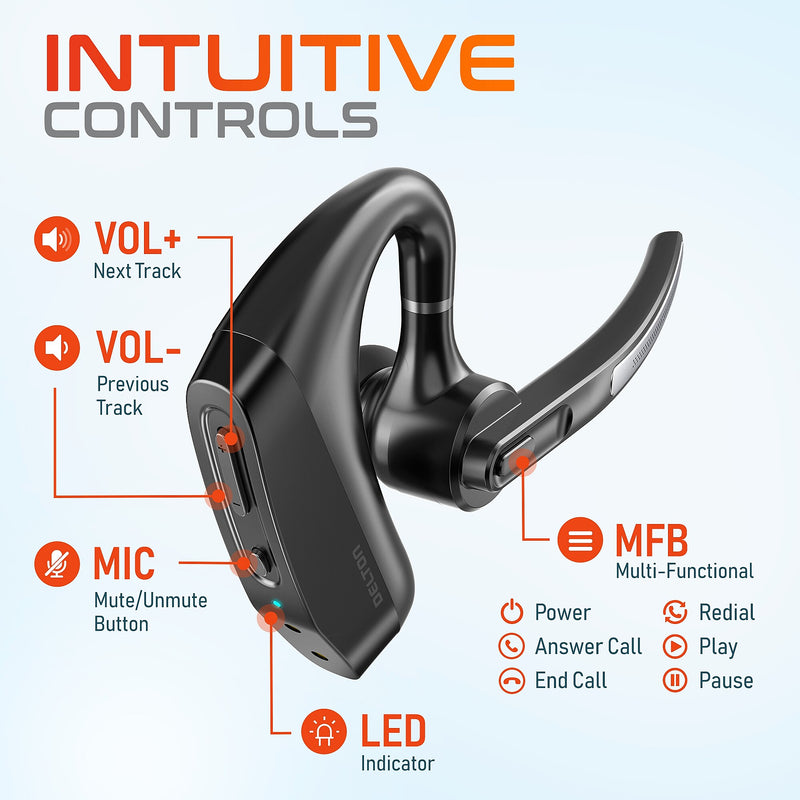 Delton K130 Wireless Noise Canceling Bluetooth Computer Earbud Headset, MS Teams, Black (DBHK130)