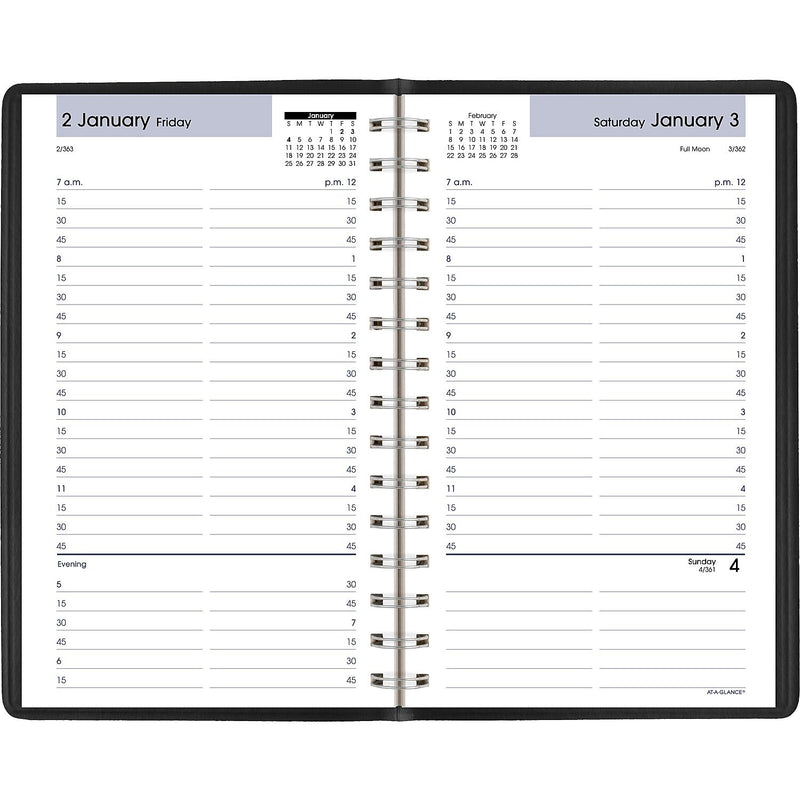 2026 AT-A-GLANCE DayMinder 5" x 8" Daily Appointment Book, Faux Leather Cover, Black (G100-00-26)