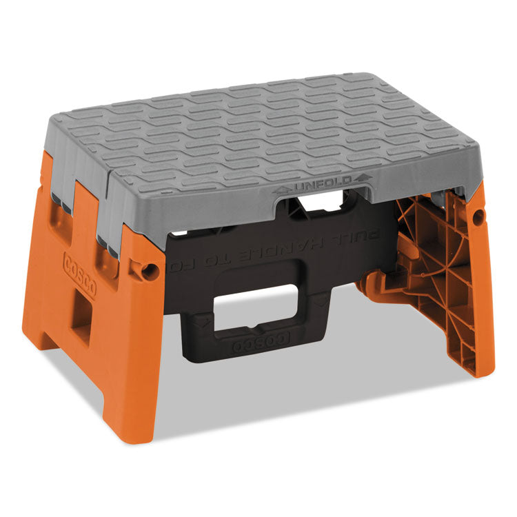 Folding Step Stool, 1-Step, 300 Lb Capacity, 8.5" Working Height, Orange/gray