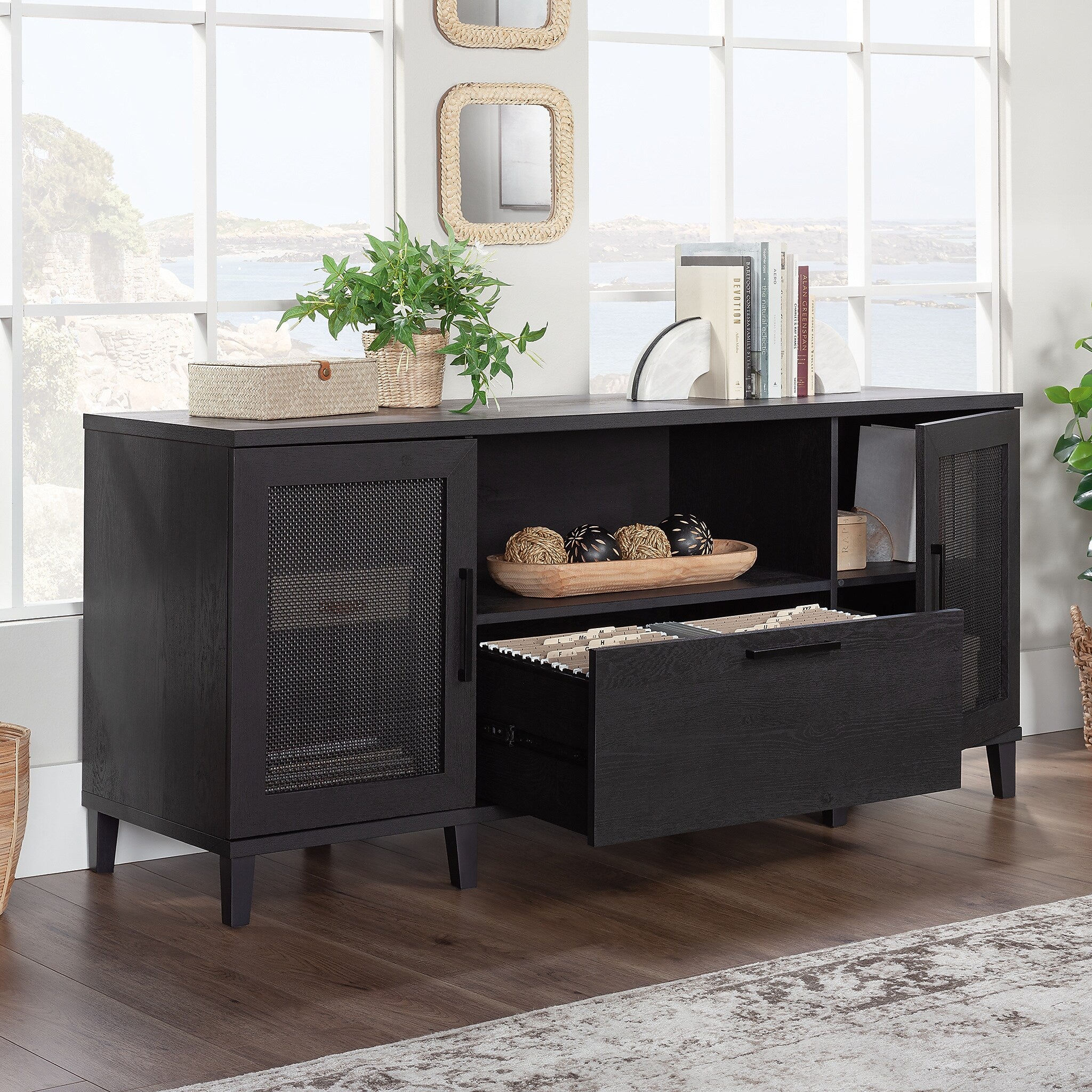 Sauder Tiffin Line 30"H Storage Credenza with 3 Shelves, Raven Oak (433265)
