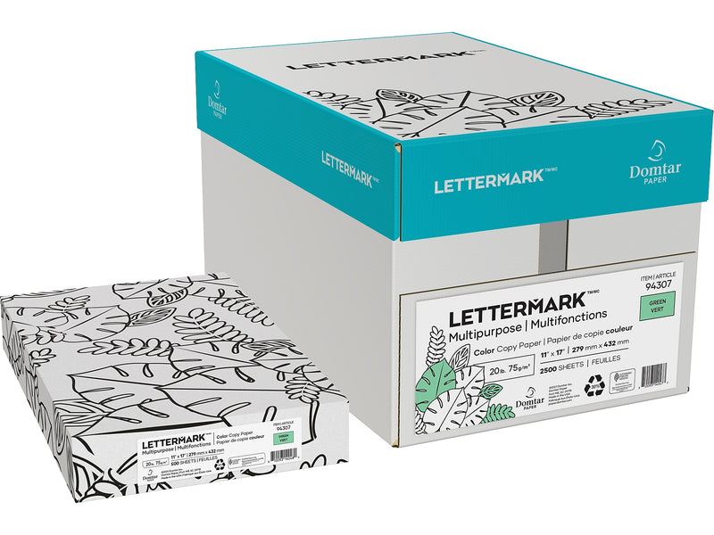 Lettermark Colors 30% Recycled 11" x 17" Multipurpose Paper, 20 lbs., Green, 2500/Carton (94307)