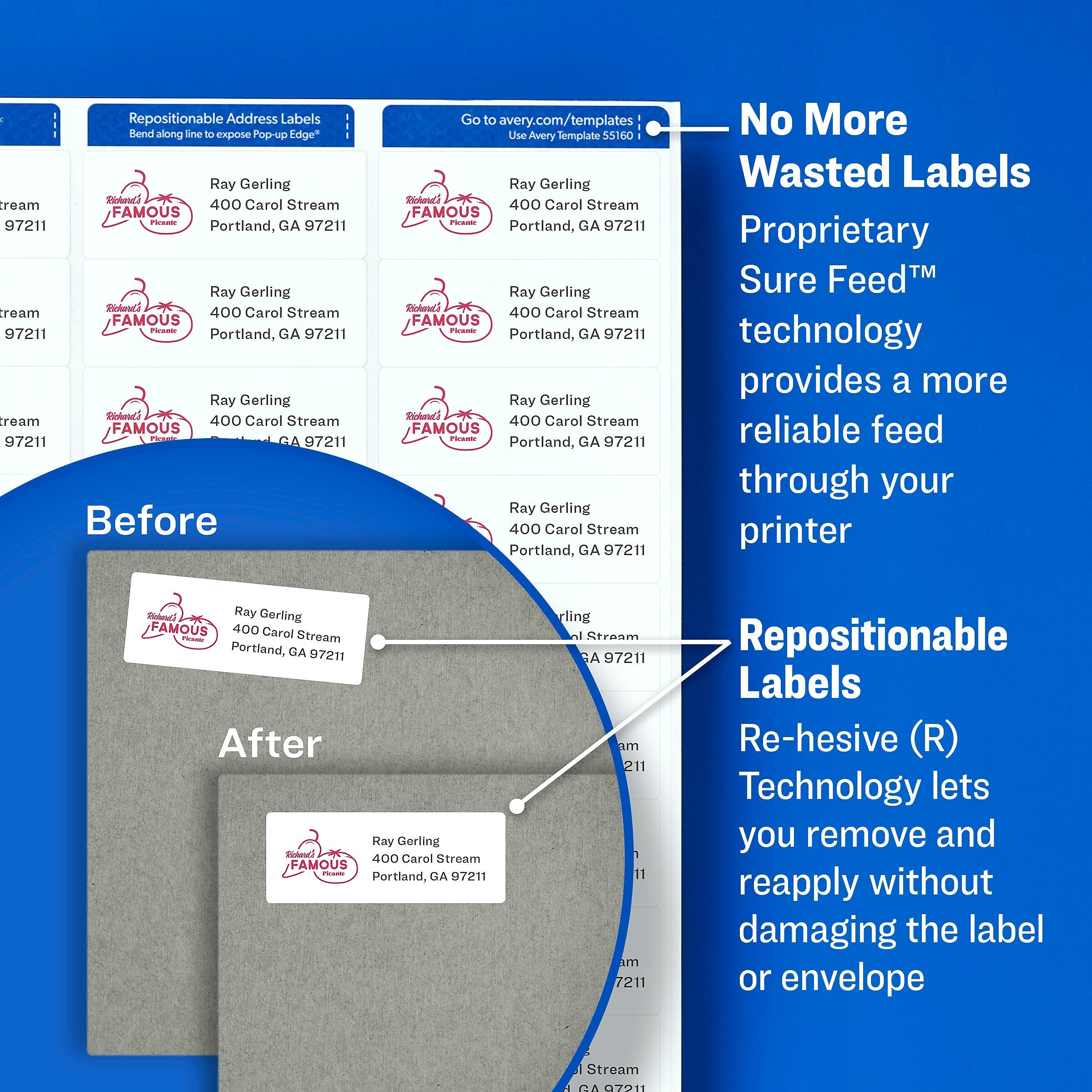 Avery Repositionable Laser Shipping Labels, 2" x 4", White, 1,000 Labels/Box (55163)