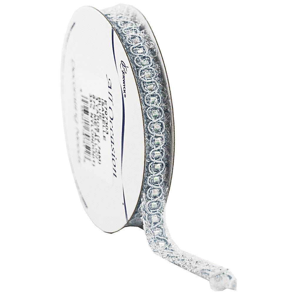 JAM Paper Nylon Knit Decorative Ribbon, Baby Blue Metallic (E797303)