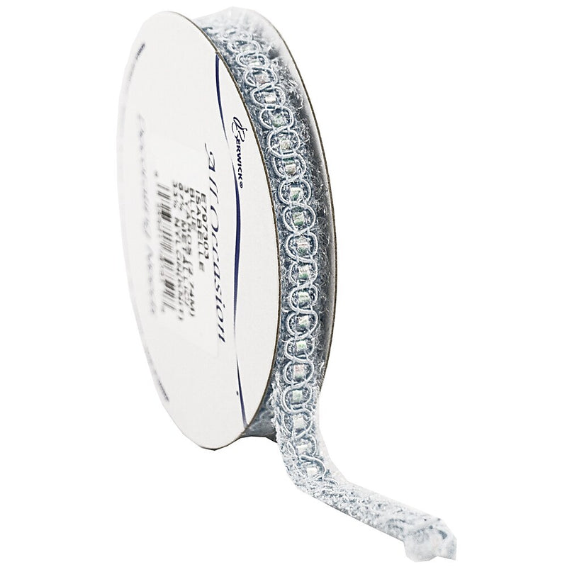 JAM Paper Nylon Knit Decorative Ribbon, Baby Blue Metallic (E797303)