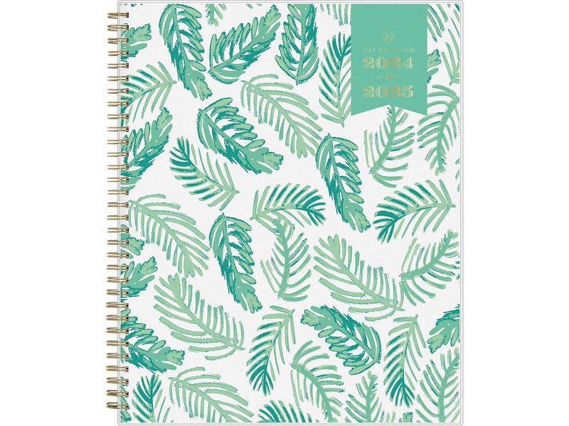 2024-2025 Blue Sky Day Designer Palms 8.5" x 11" Academic Weekly & Monthly Planner, Plastic Cover, White/Green (137891-A25)