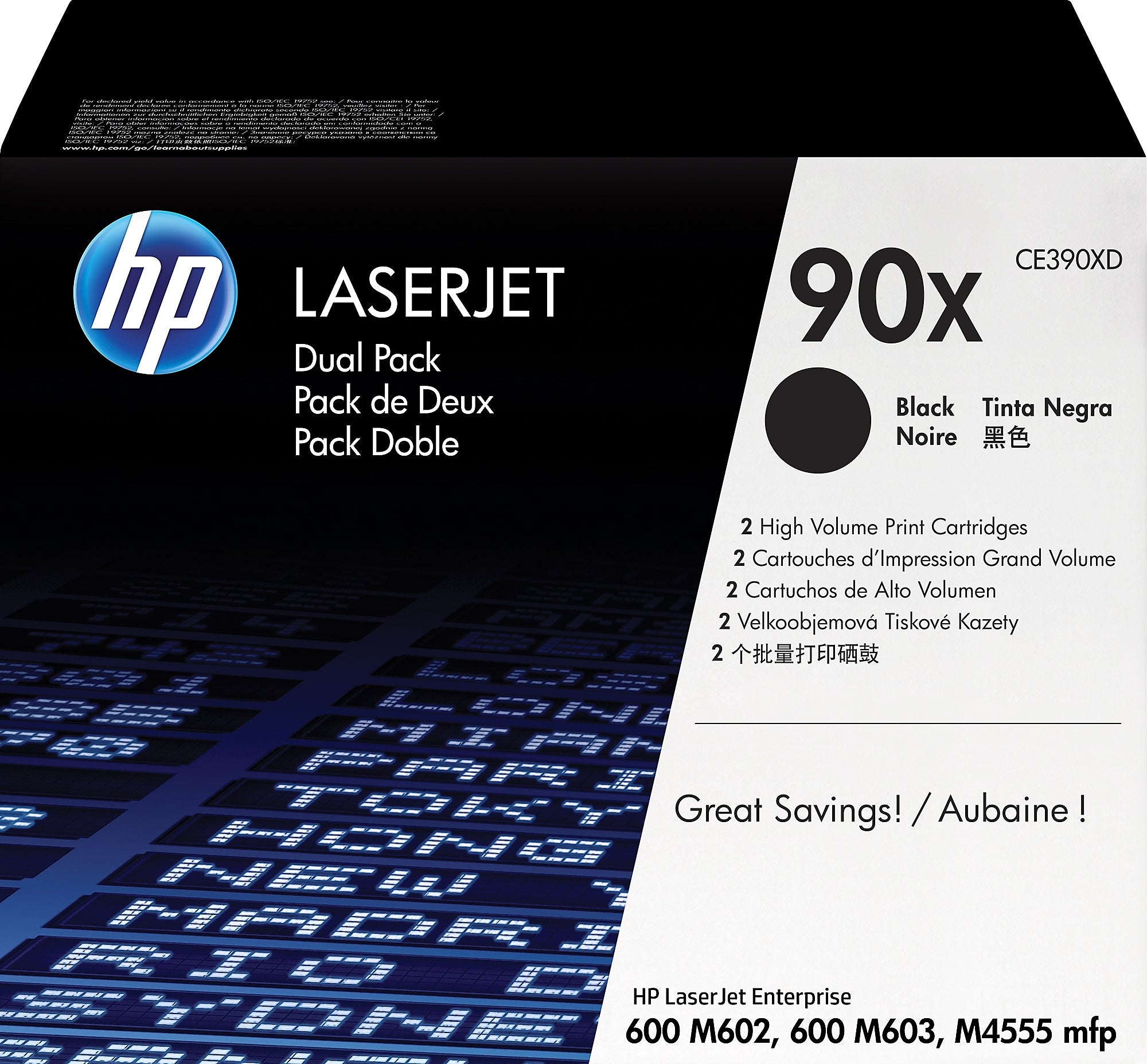 HP 90X Black High Yield Toner Cartridge, Prints Up to 24,000 Pages (CE390XD)