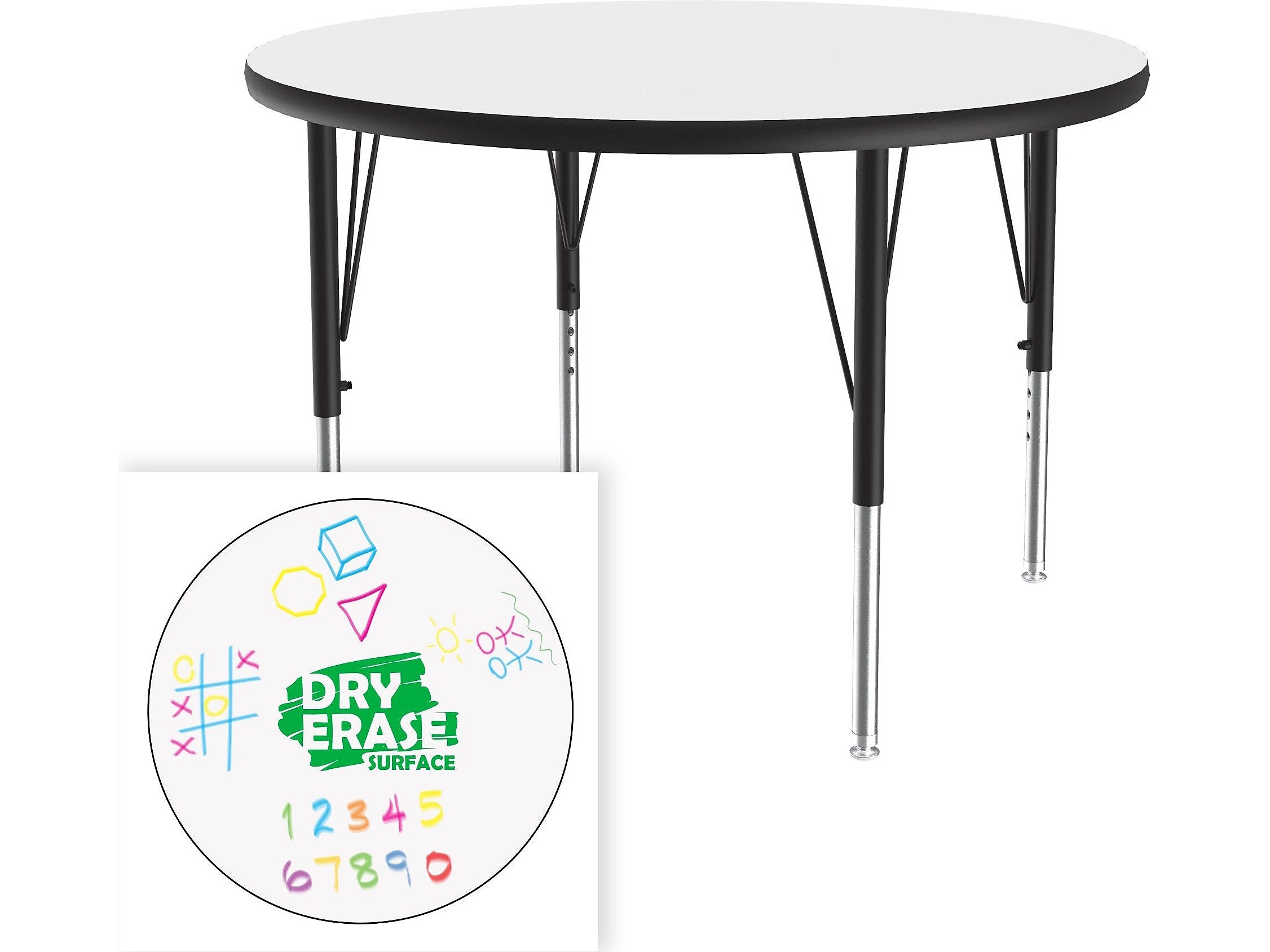 Correll 36" Round Activity Table, Height-Adjustable, Frosty White/Black (A36DE-RND-80)