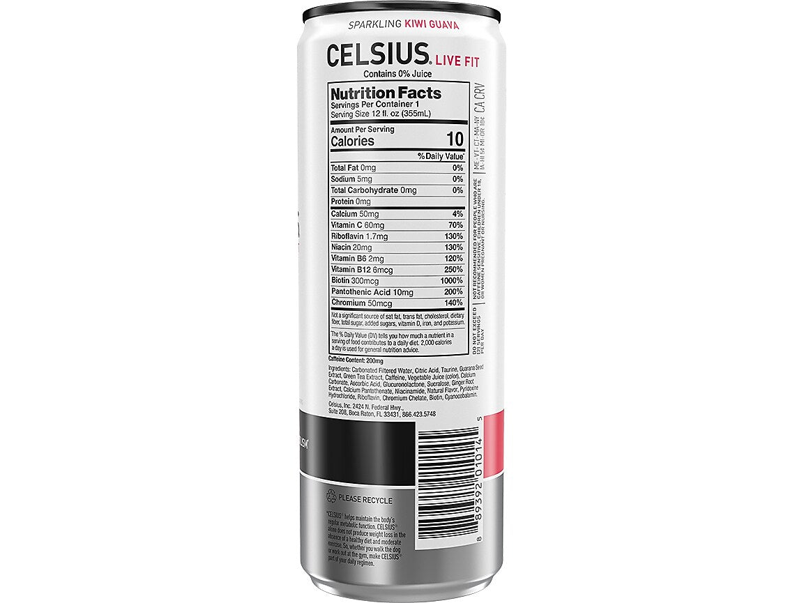 Celsius Sugar-Free Kiwi Guava Sparkling Energy Drink, 12 fl. oz., 12 Cans/Carton (01013)
