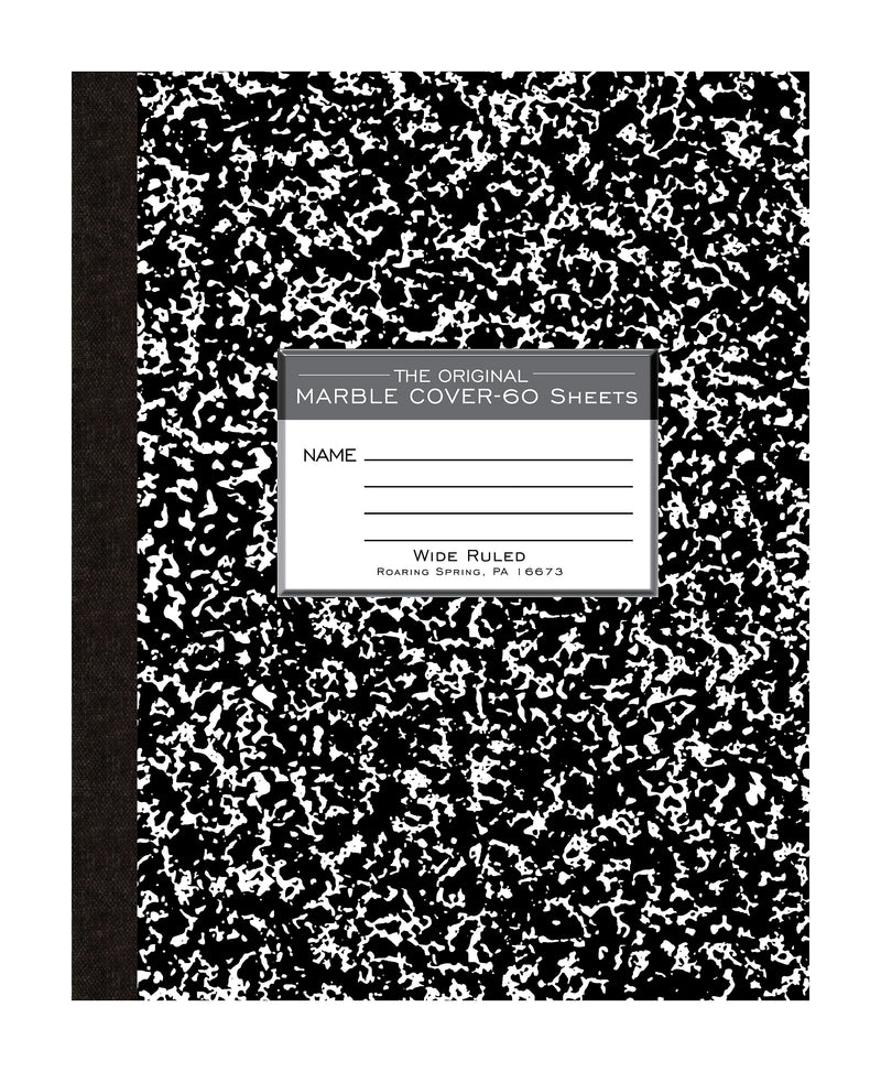 Roaring Spring Paper Products 1-Subject Composition Notebooks, 8" x 10", Wide Ruled, 60 Sheets, Black (77505)