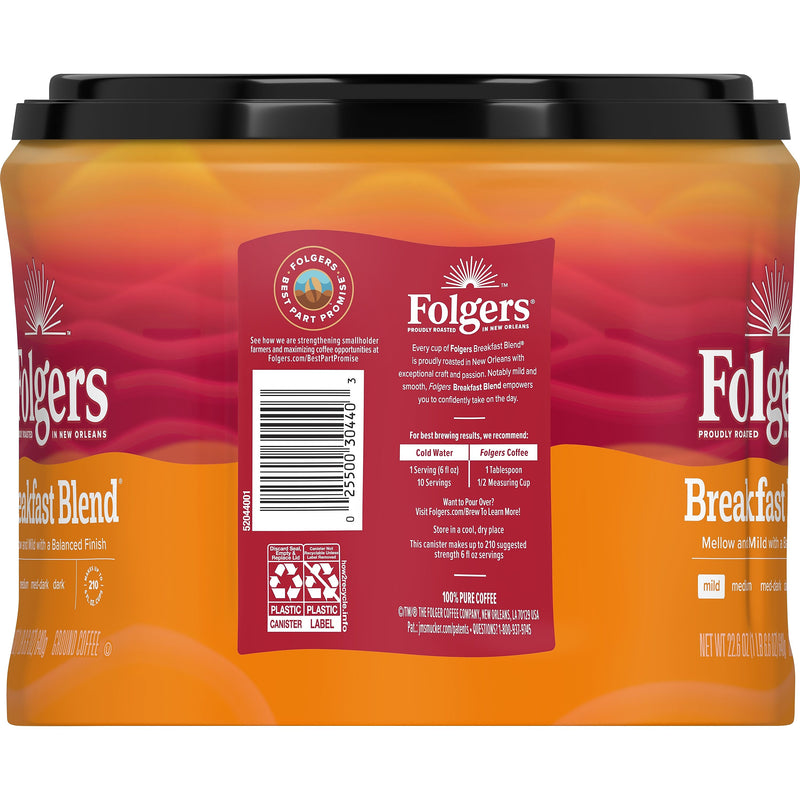 Folgers Breakfast Blend Ground Coffee, Light Roast, 22.6 oz., Each (SMU30440)