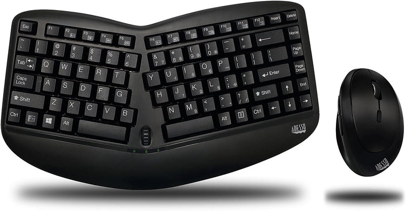 Adesso Tru-Form Wireless Ergonomic Keyboard and Optical Mouse Combo, Black (WKB-1150CB)
