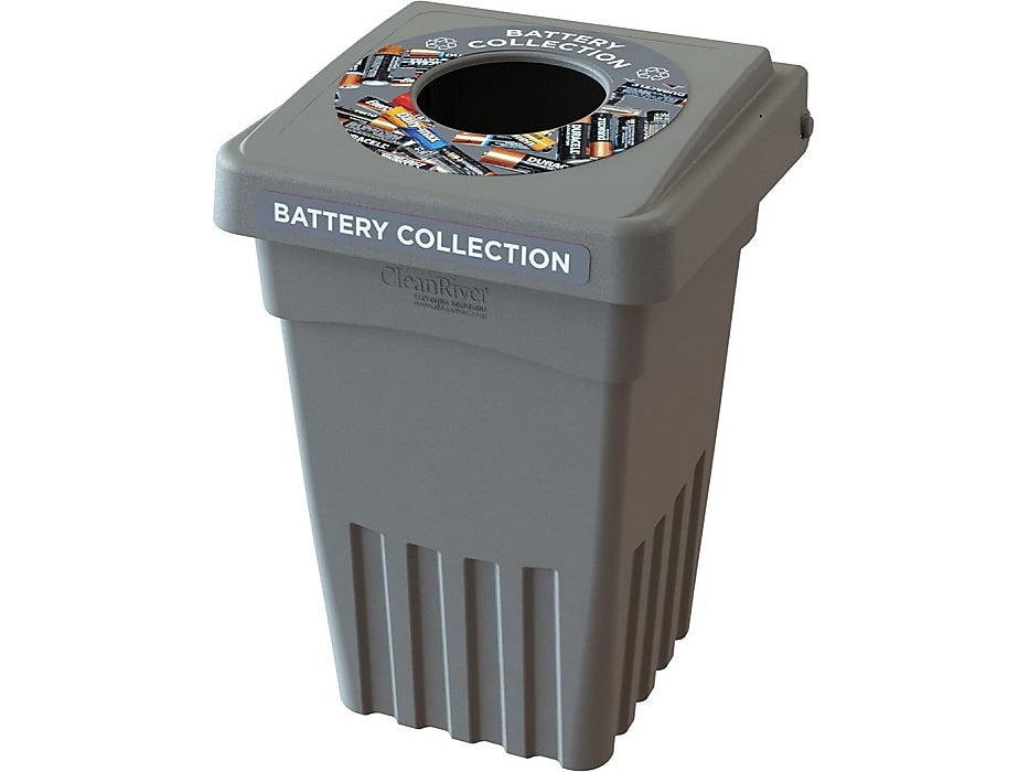 CleanRiver BevvyBin Plastic Battery Recycling Bin, 8 Gallon, Gray (BEVVY8-1-GR)