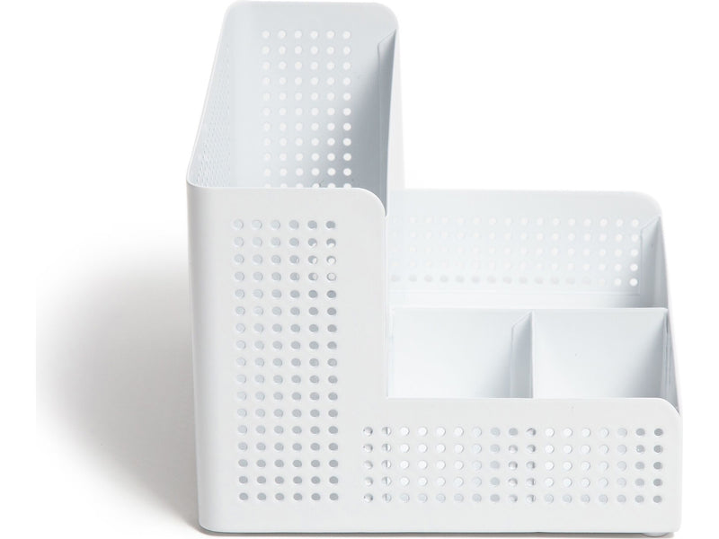 U Brands The Perforated Collection 4-Compartment Metal Desk Storage, White (5717U01-06)