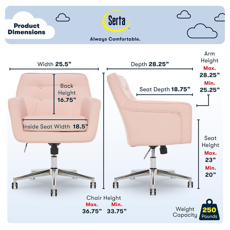 Serta Style Ashland Fabric Swivel Computer and Desk Chair, Blush Pink (47140C)