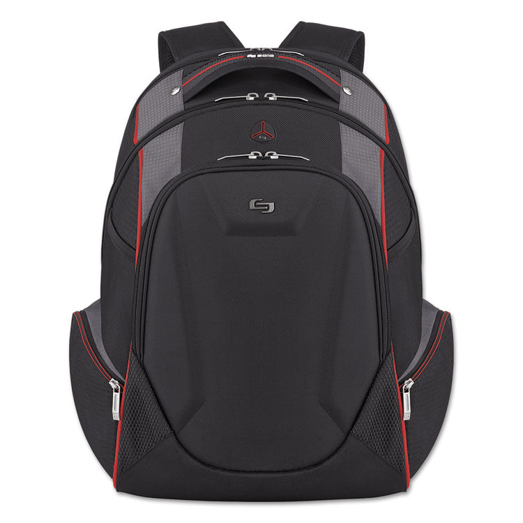 Launch Laptop Backpack, Fits Devices Up to 17.3", Polyester, 12.5 x 8 x 19.5, Black/Gray/Red
