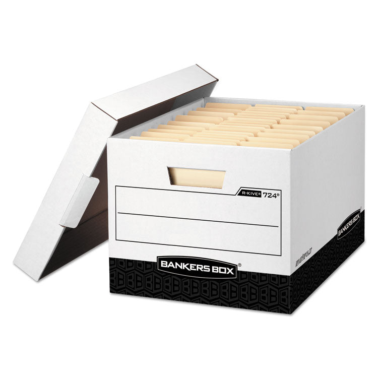 R-Kive Heavy-Duty Storage Boxes, Letter/legal Files, 12.75" X 16.5" X 10.38", White/black, 12/carton