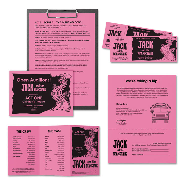 Color Paper, 24 lb Bond Weight, 8.5 x 11, Pulsar Pink, 500/Ream