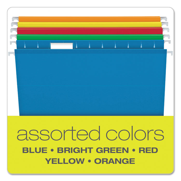 Extra Capacity Reinforced Hanging File Folders with Box Bottom w/ Tabs, 2" Capacity, Legal, 1/5-Cut Tabs, Asst Colors,25/BX