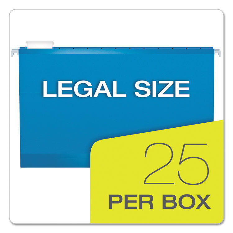 Extra Capacity Reinforced Hanging File Folders with Box Bottom, 2" Capacity, Legal Size, 1/5-Cut Tabs, Blue, 25/Box