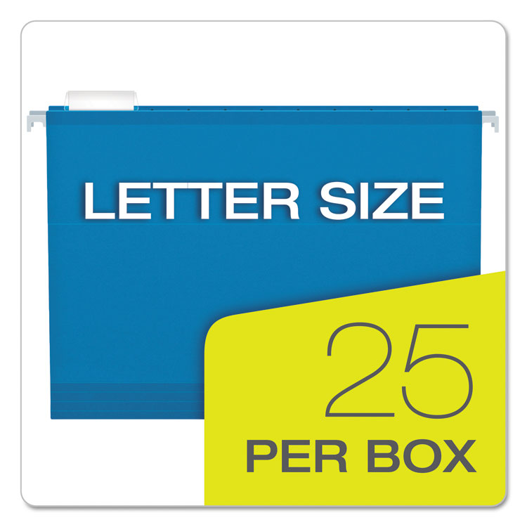Colored Reinforced Hanging Folders, Letter Size, 1/5-Cut Tabs, Blue, 25/Box
