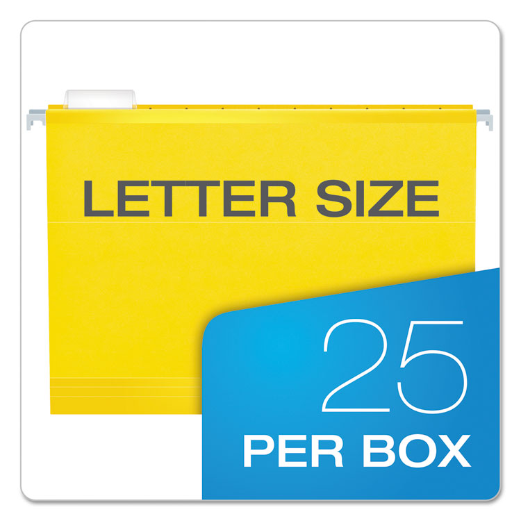 Colored Reinforced Hanging Folders, Letter Size, 1/5-Cut Tabs, Yellow, 25/Box