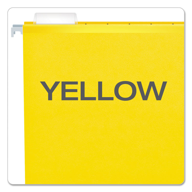 Colored Reinforced Hanging Folders, Letter Size, 1/5-Cut Tabs, Yellow, 25/Box