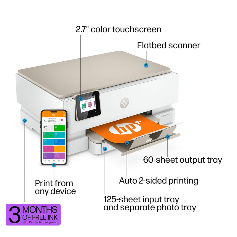 HP Envy Inspire 7255e Wireless Color All-In-One Inkjet Printer, Print, Scan, Copy, Best for Home, 3 Months FREE Ink with HP+