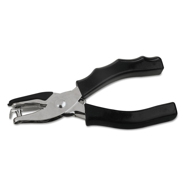Eight-Sheet Handheld One-Hole Punch, 1/4" Holes, Metal With Rubber Grip, Black