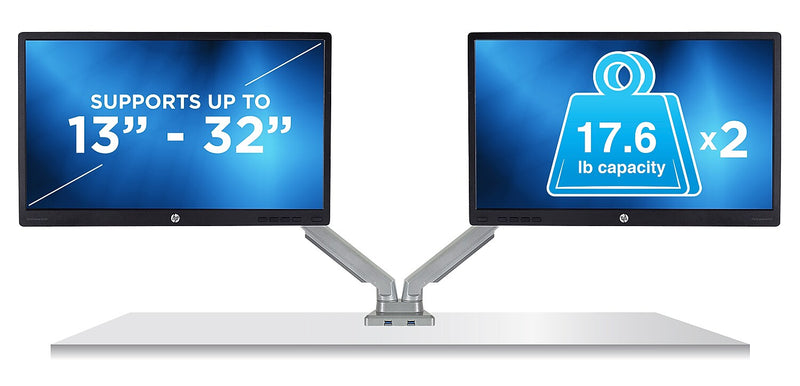 Mount-It! Dual Monitor Mount Arm with 2 USB Ports (MI-2762)