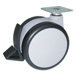 Gemini Caster Series Heavy-Duty Twin Wheel Hard Floor Casters, Mount Plate, 3" Wheel, Gray, 4/Set (2 Locking)