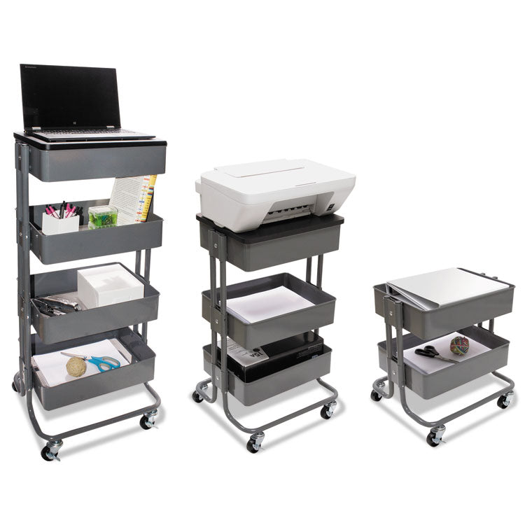 Adjustable Multi-Use Storage Cart And Stand-Up Workstation, 15.25" X 11" X 18.5" To 39", Gray