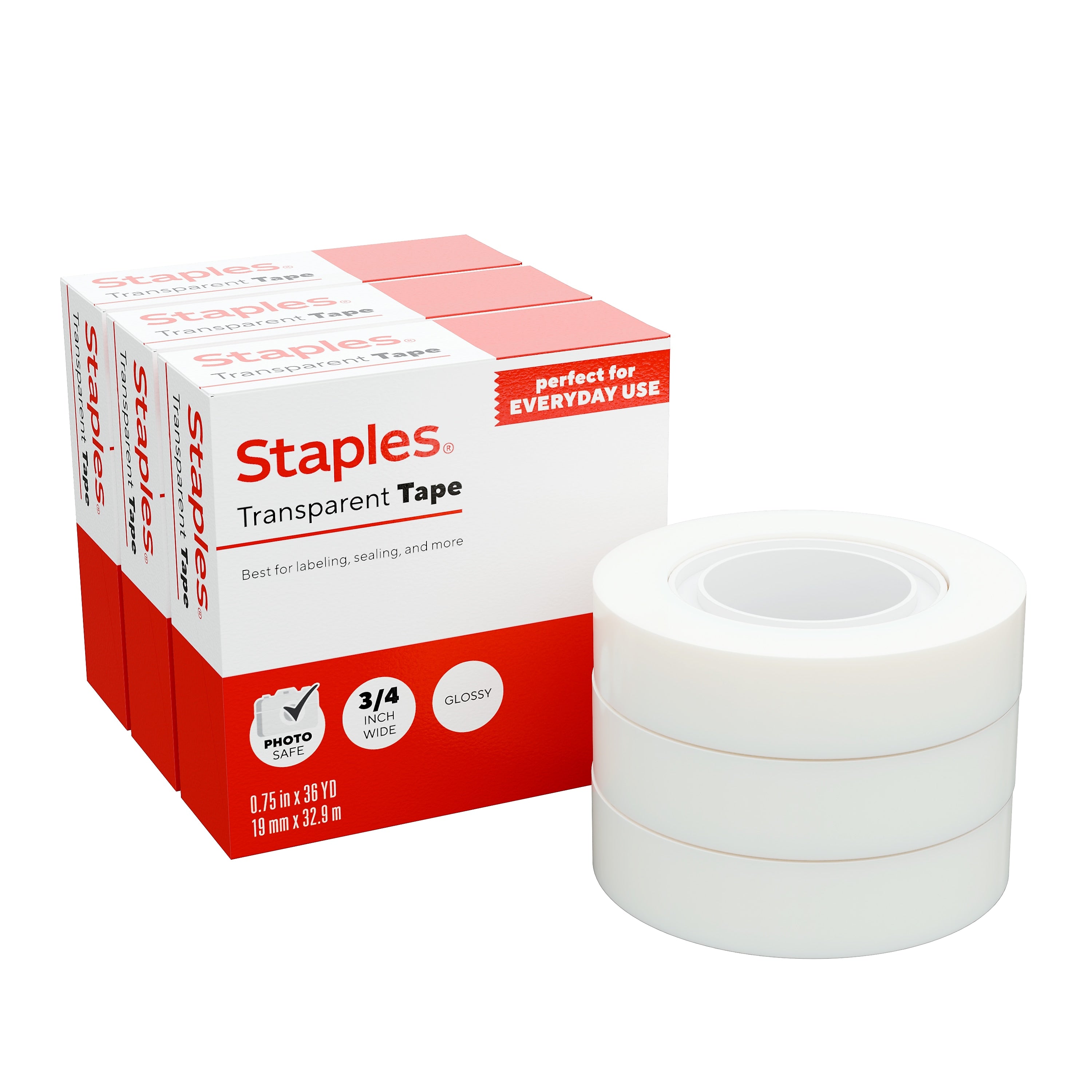 Staples Transparent Tape Refill, 3/4" x 36 yds., 3 Rolls/Pack (ST62853)