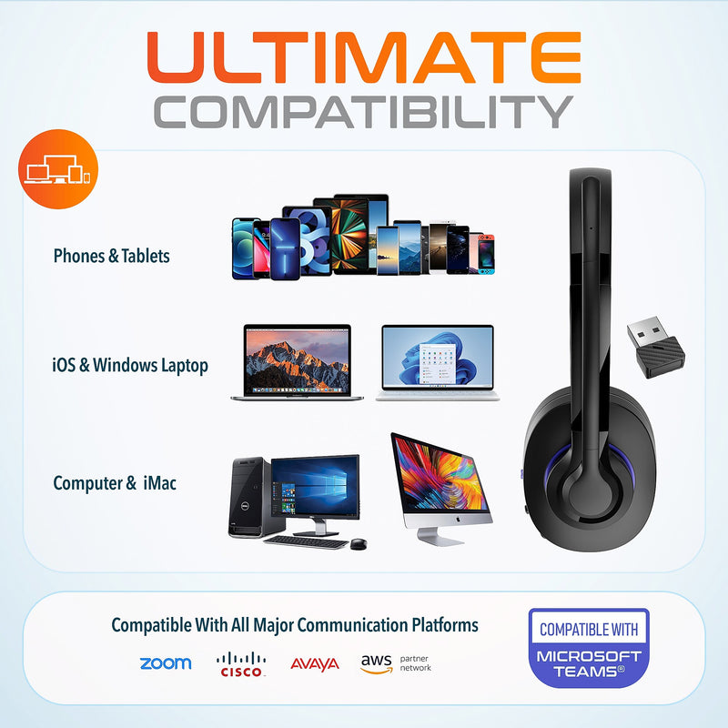 Delton 60X Stereo Noise Canceling Bluetooth Computer Headset - Compatible with MS Teams, Black (DBTHEAD60XBTDL)