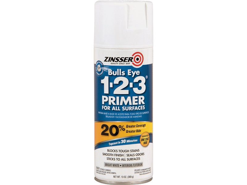 Zinsser Bulls Eye 1-2-3 Water-Based Primer for All Surfaces, White, 13 oz., 6/Pack (RST2008)