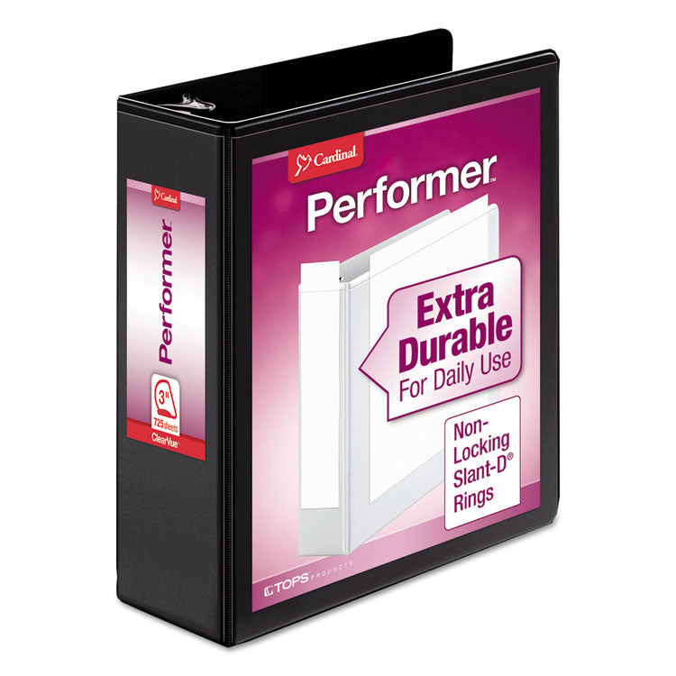 Performer Clearvue Slant-D Ring Binder, 3 Rings, 3" Capacity, 11 X 8.5, Black