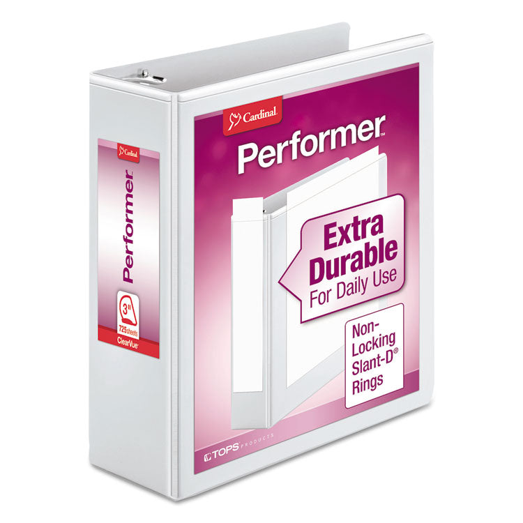 Performer Clearvue Slant-D Ring Binder, 3 Rings, 3" Capacity, 11 X 8.5, White