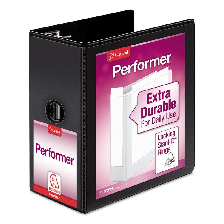 Performer Clearvue Slant-D Ring Binder, 3 Rings, 5" Capacity, 11 X 8.5, Black