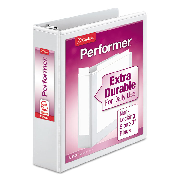 Performer Clearvue Slant-D Ring Binder, 3 Rings, 2" Capacity, 11 X 8.5, White