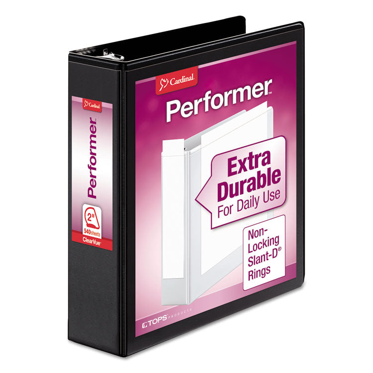 Performer Clearvue Slant-D Ring Binder, 3 Rings, 2" Capacity, 11 X 8.5, Black