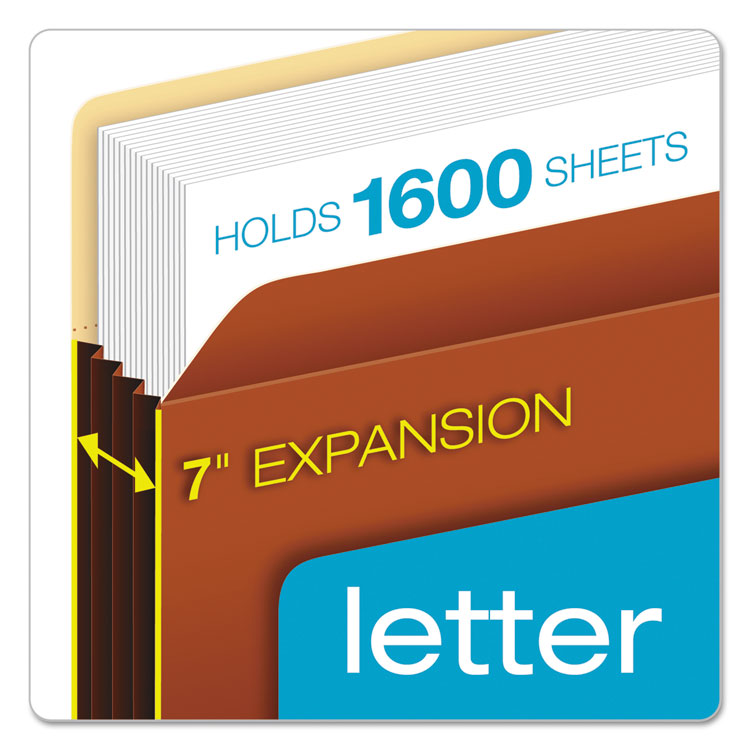 Heavy-Duty File Pockets, 7" Expansion, Letter Size, Redrope, 5/box