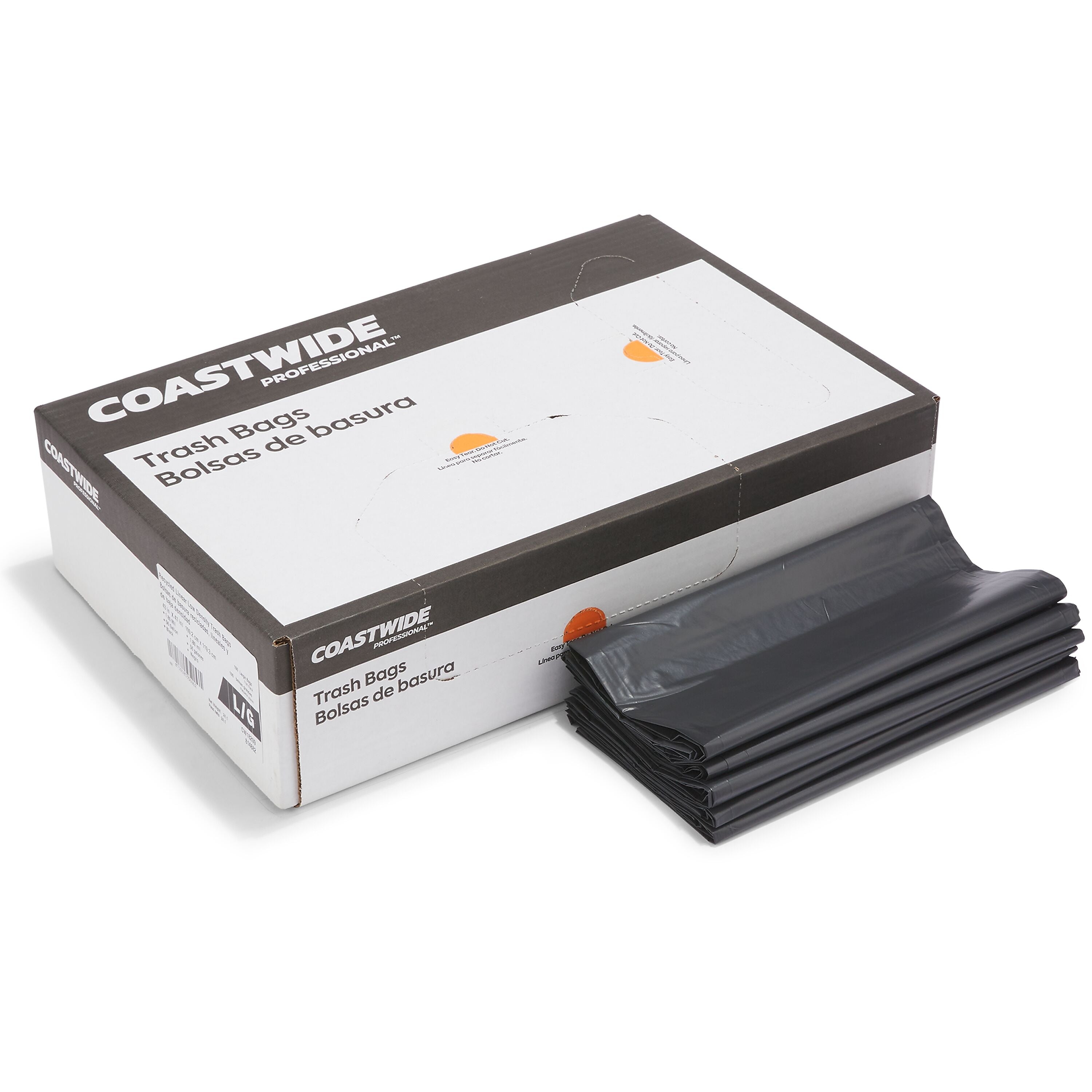 Coastwide Professional™ 50-56 Gallon Trash Bag, 43" x 47", Low Density, 1.8 mil, Black, 100 Bags/Box (CW18209)