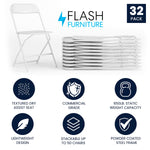 Flash Furniture HERCULES™ Plastic Armless Folding Chair, Premium White, 32/Pack