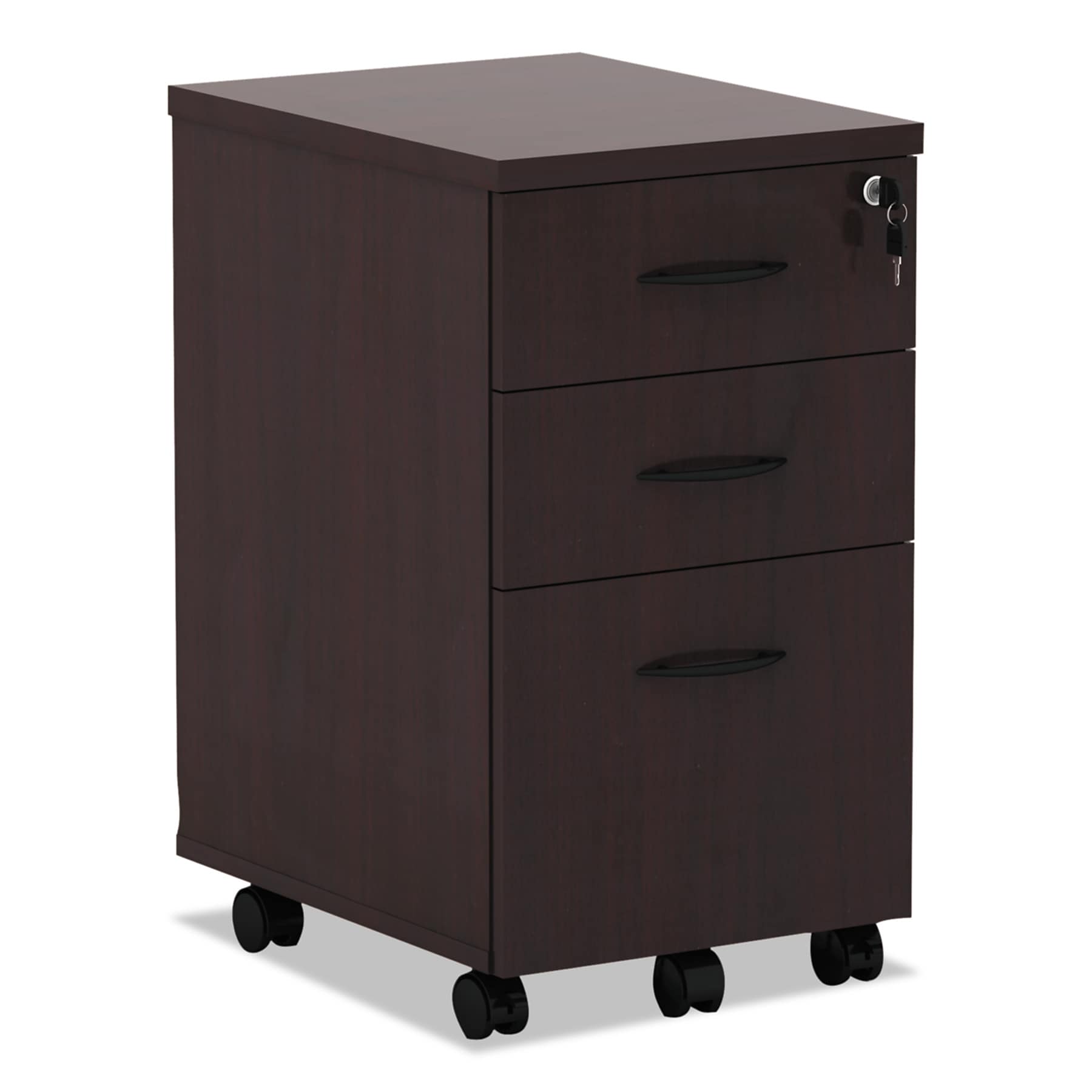 Alera® Valencia 3-Drawer Mobile Pedestal File Cabinet , Mahogany , Letter/Legal (VA572816MY)