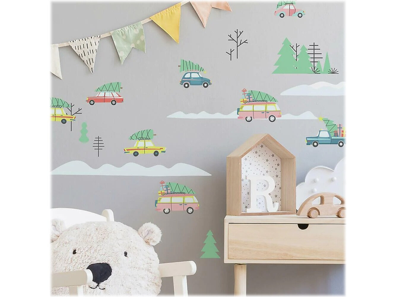 RoomMates Retro Christmas Cars Wall Decal Set, Holiday (RMK4478SCS)