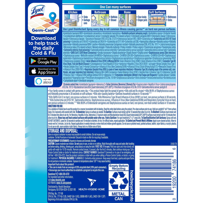 Lysol Disinfectant Spray, Crisp Linen, 12.5 oz. (RAC74186EA)